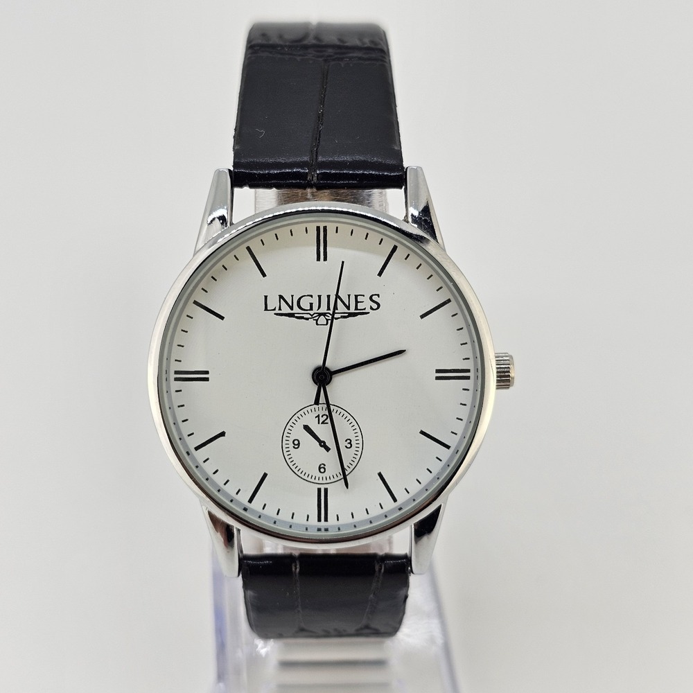 Women's Analog Watch 36MM White Dial Black Faux Leather Bands NEW Battery